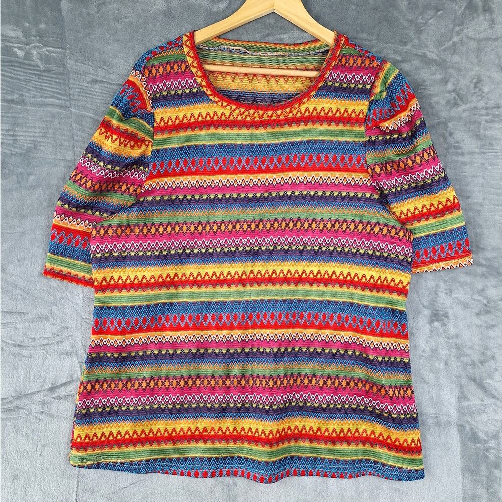 Womens Top 5XL Rainbow Striped Pride Colorful Embroidered Statement Artsy Casual